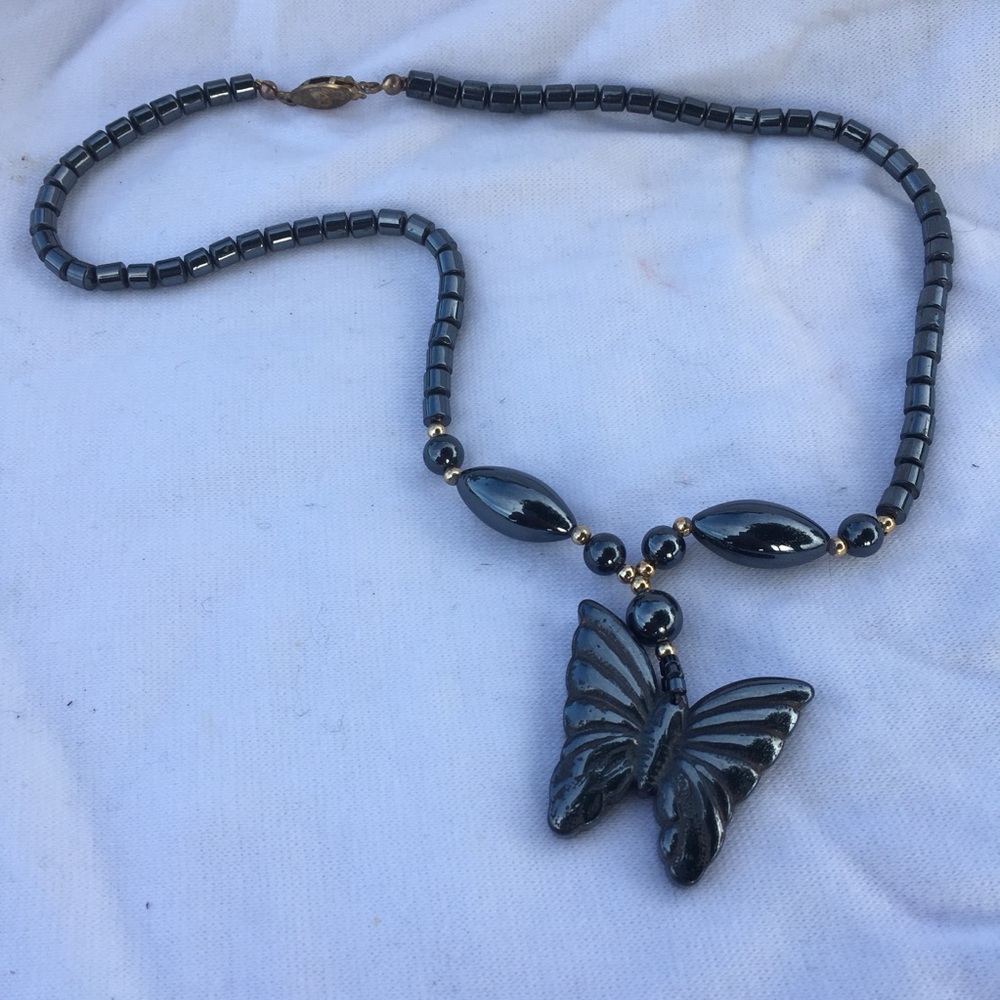 Hematite butterfly necklace